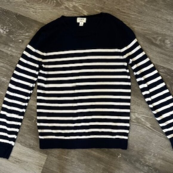 J.Crew Teddie Striped Blue White Cotton Knit Top Women's S - Picture 1 of 7